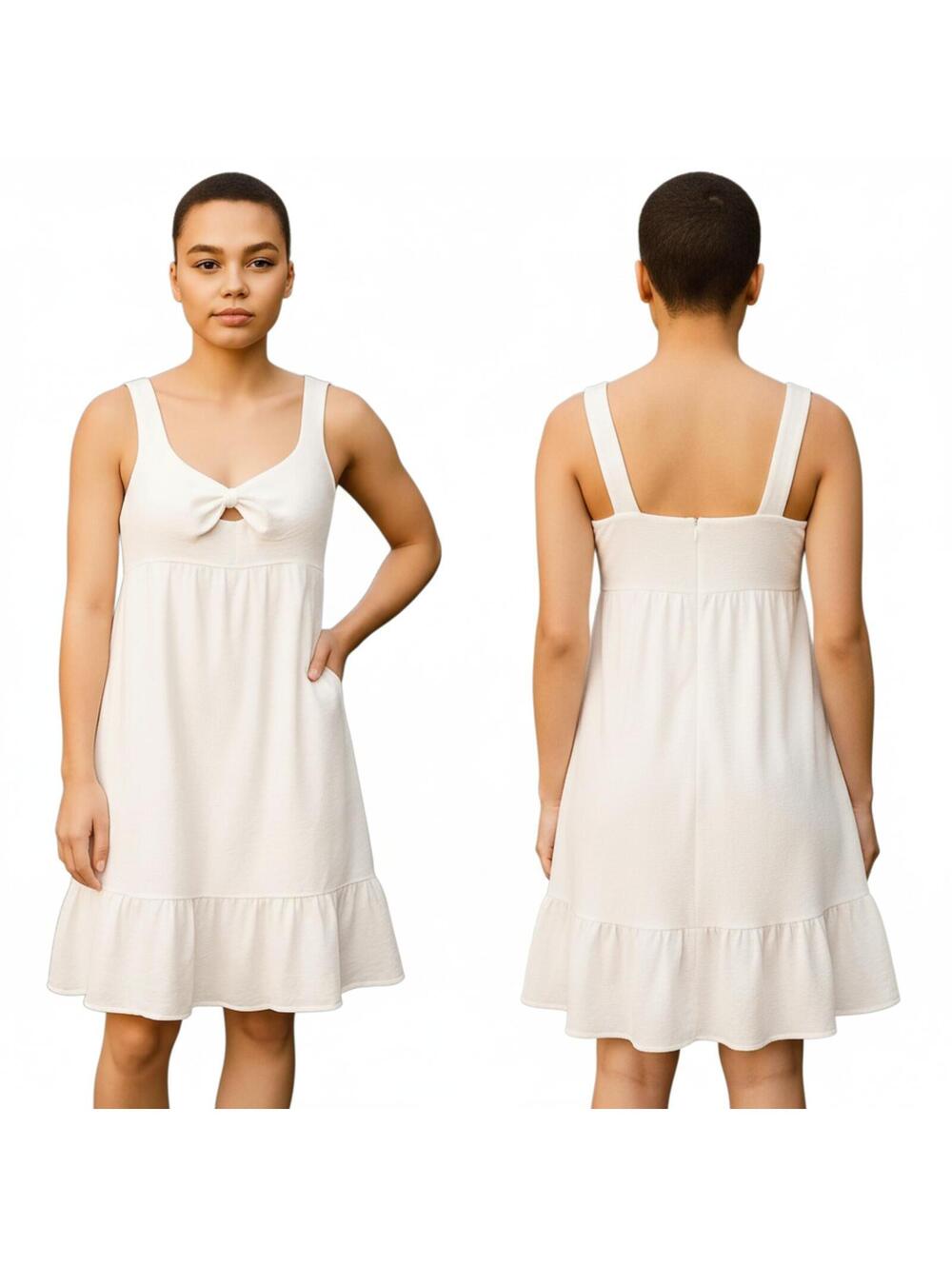 Sleeveless White Dress Tie Front Cutout Casual Sundress Summer Dress